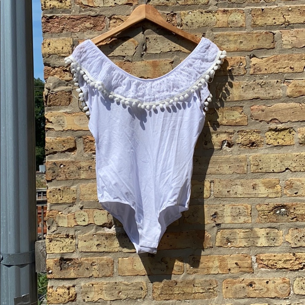 Kiss The Sky bodysuit with pom-poms